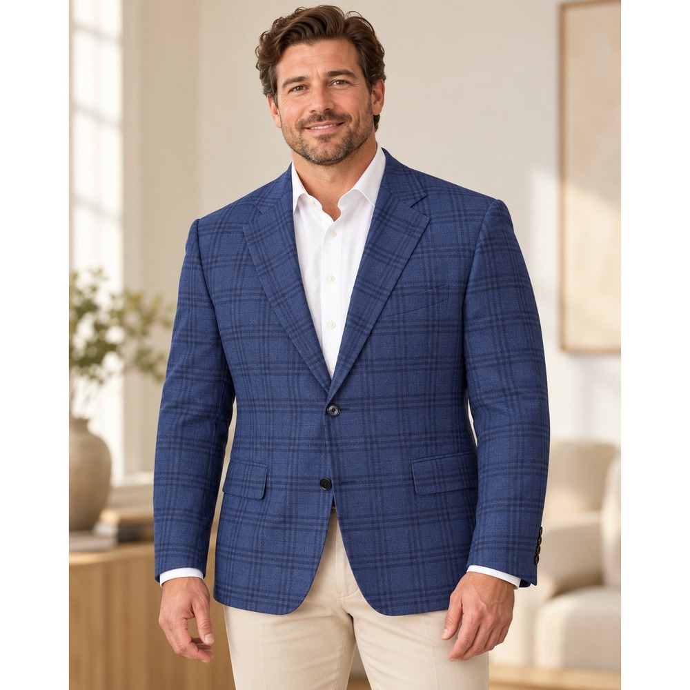 Suitsupply La Spalla Tagged 48S 23 Inch Pit To Pit Blue Plaid Wool Blazer